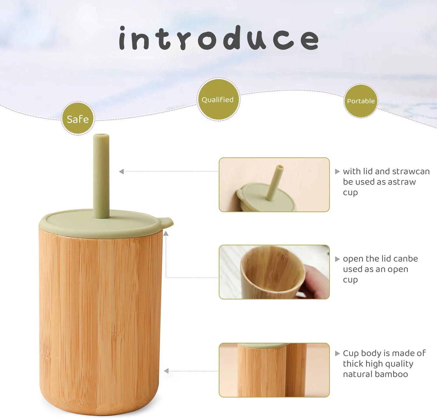 Bamboo Sippy Cup with removeable food grade silicone straw - Best in uk