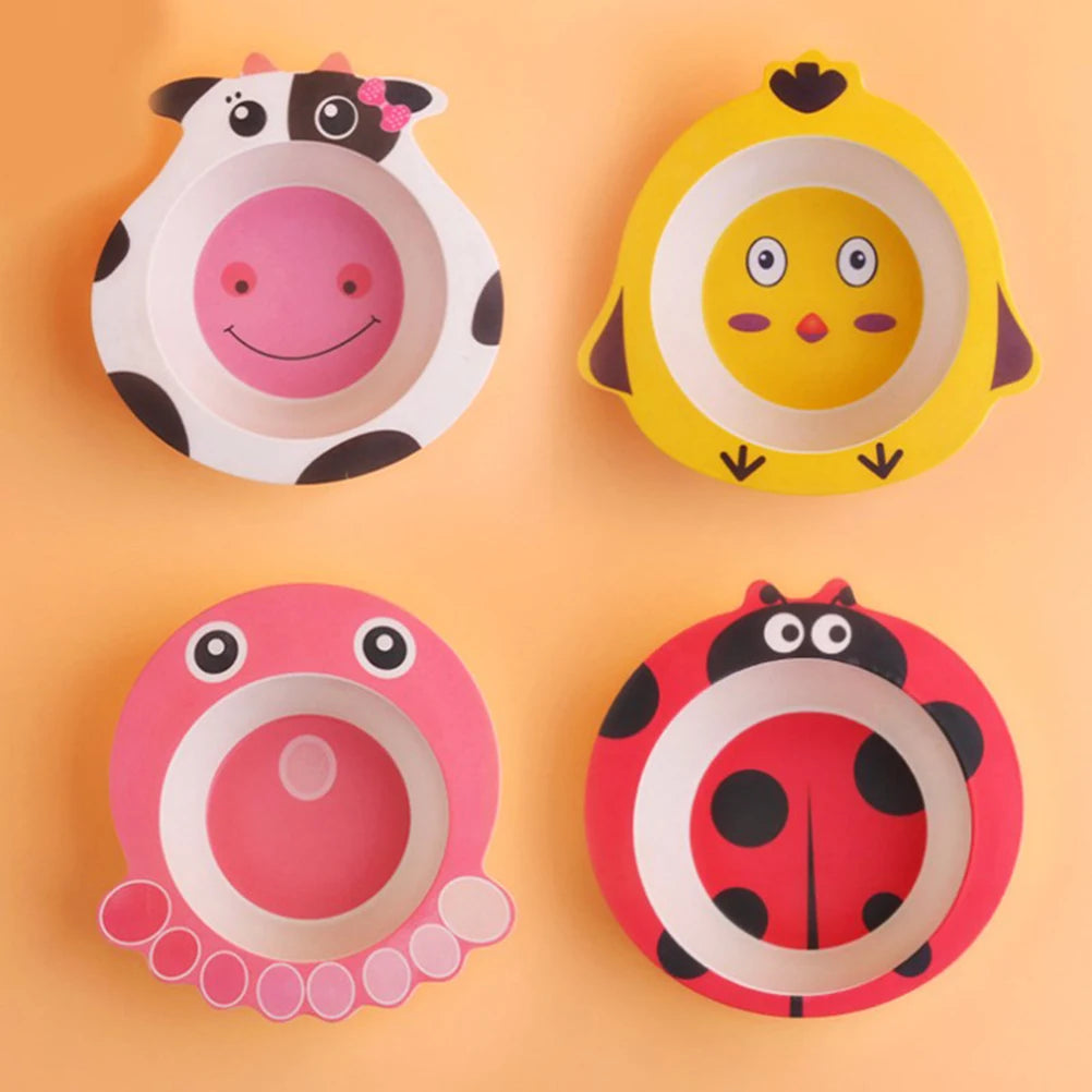 Children Bowl Baby Feeding Bamboo Fiber Healthy Plates Cartoon Shape Wear Resistant Safe Dining Infant - Best in uk