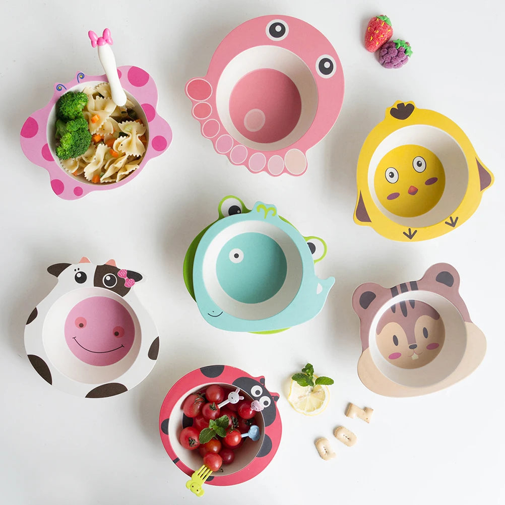 Children Bowl Baby Feeding Bamboo Fiber Healthy Plates Cartoon Shape Wear Resistant Safe Dining Infant - Best in uk