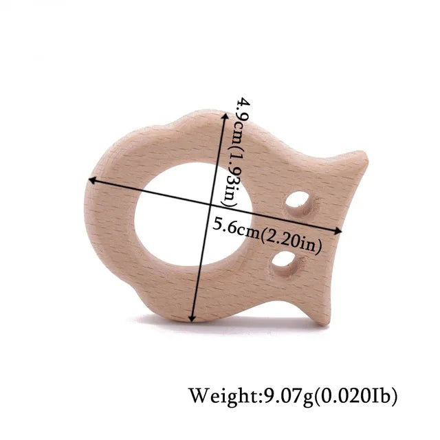 Wooden Animal Teether Pendant – Safe Baby Gym Toy, Beech Wood