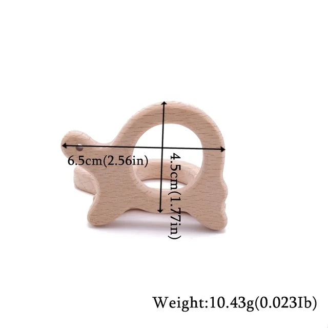 Wooden Animal Teether Pendant – Safe Baby Gym Toy, Beech Wood