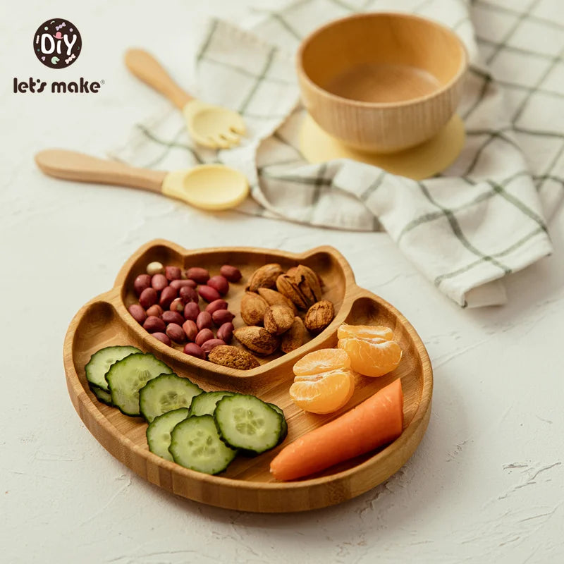 Safe Baby Dinnerware Set - Wooden & Silicone Feeding Plates