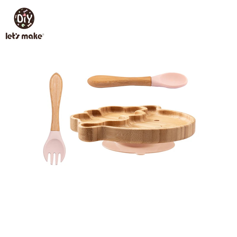 Safe Baby Dinnerware Set - Wooden & Silicone Feeding Plates