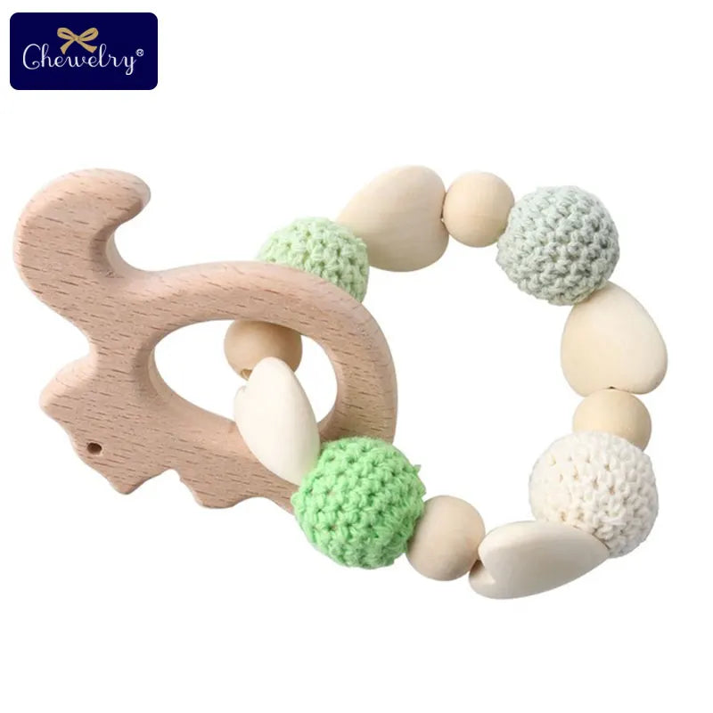 Wooden Sika Deer Baby Teether Rattle – Safe Natural Beech Toy