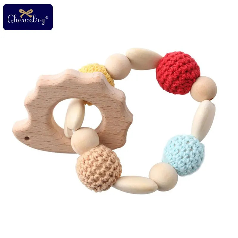 Wooden Sika Deer Baby Teether Rattle – Safe Natural Beech Toy