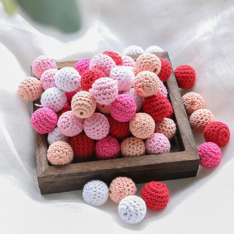 Wooden Crochet Bead Baby Teether Set – 15pcs, BPA Free, 20mm