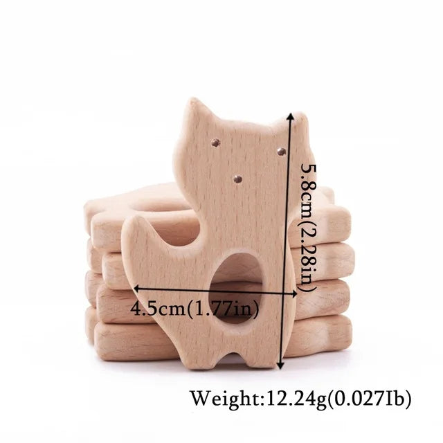 Wooden Animal Teether Pendant – Safe Baby Gym Toy, Beech Wood