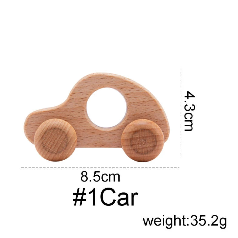 Bamboo Babies Wooden Car Blocks - Montessori Teething Toy for Kids, Educational 1-3 Years, Customizable Gift