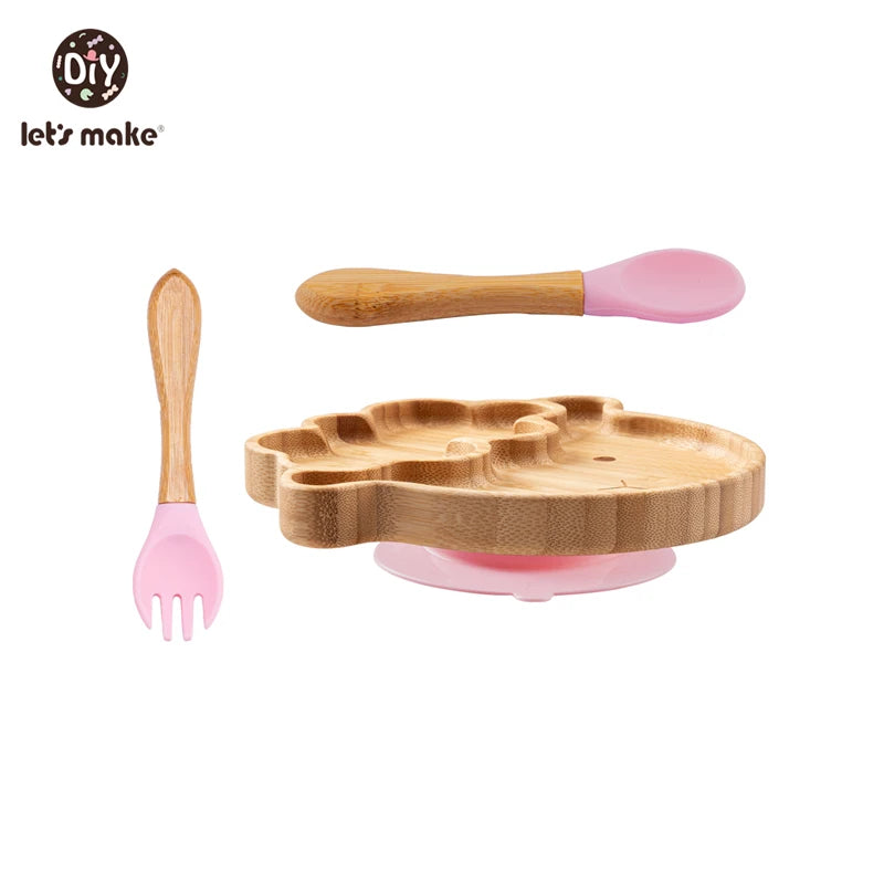 Safe Baby Dinnerware Set - Wooden & Silicone Feeding Plates