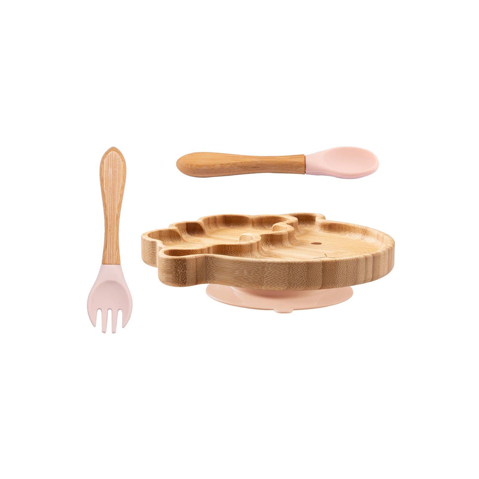 3-Piece Cartoon Bamboo Baby Feeding Set: Non-slip Plate, Spoon & Fork for Self-Feeding