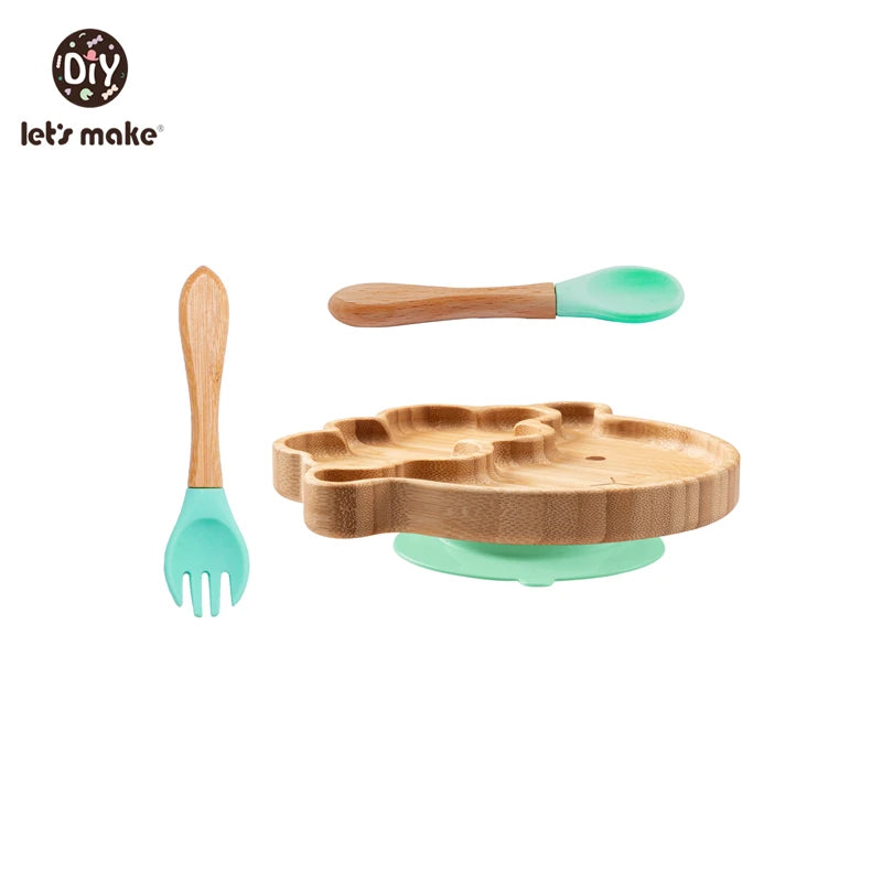 Safe Baby Dinnerware Set - Wooden & Silicone Feeding Plates