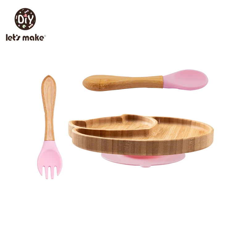 Safe Baby Dinnerware Set - Wooden & Silicone Feeding Plates