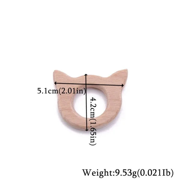 Wooden Animal Teether Pendant – Safe Baby Gym Toy, Beech Wood
