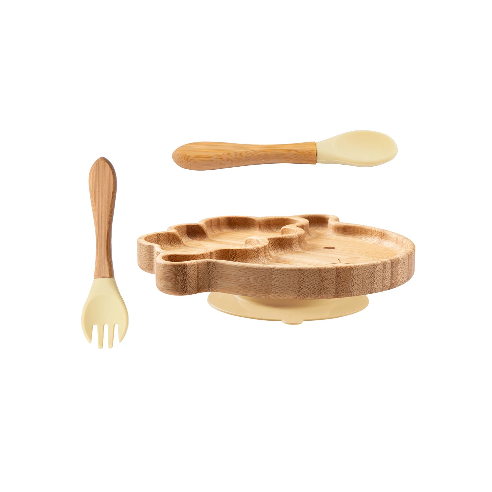 3-Piece Cartoon Bamboo Baby Feeding Set: Non-slip Plate, Spoon & Fork for Self-Feeding