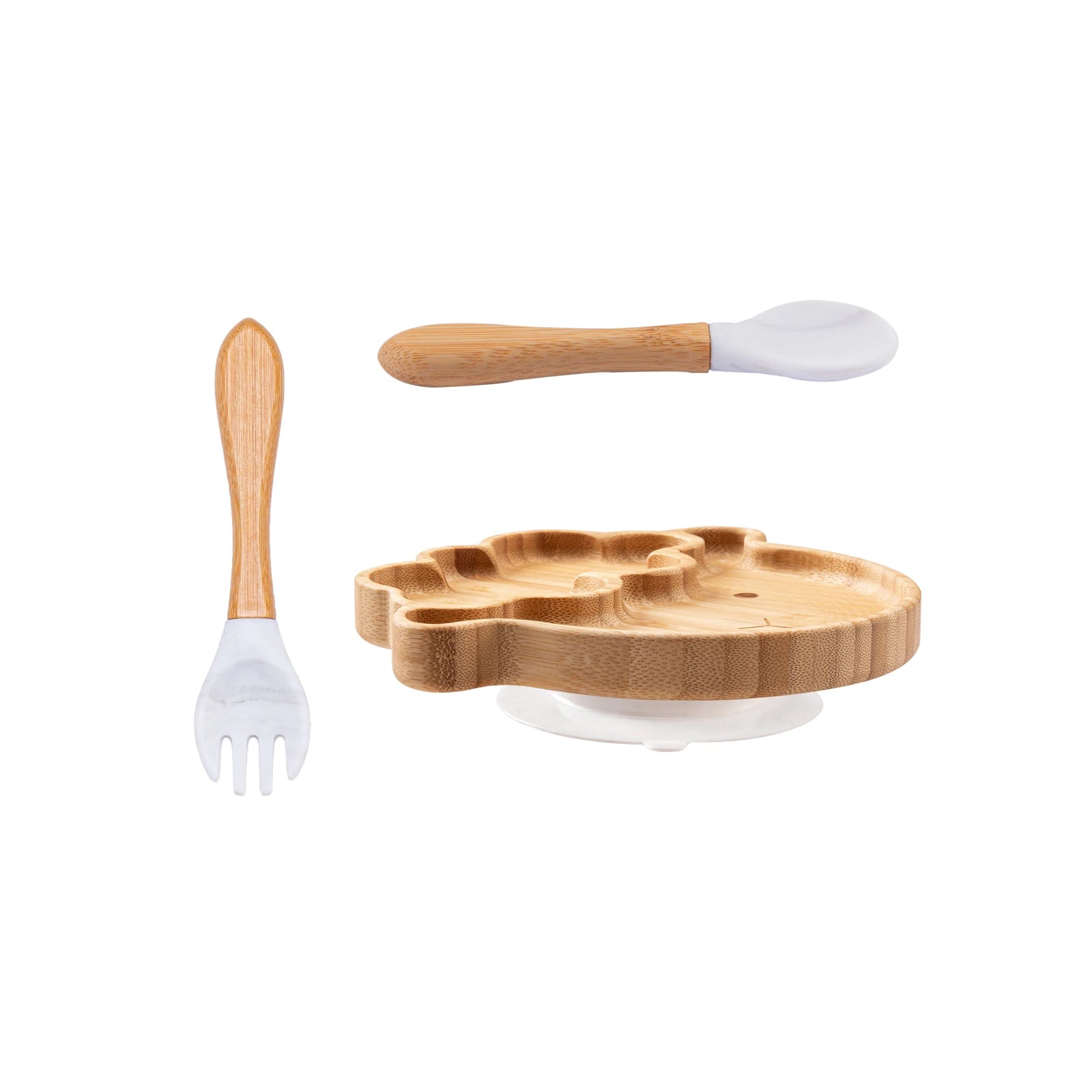 3-Piece Cartoon Bamboo Baby Feeding Set: Non-slip Plate, Spoon & Fork for Self-Feeding