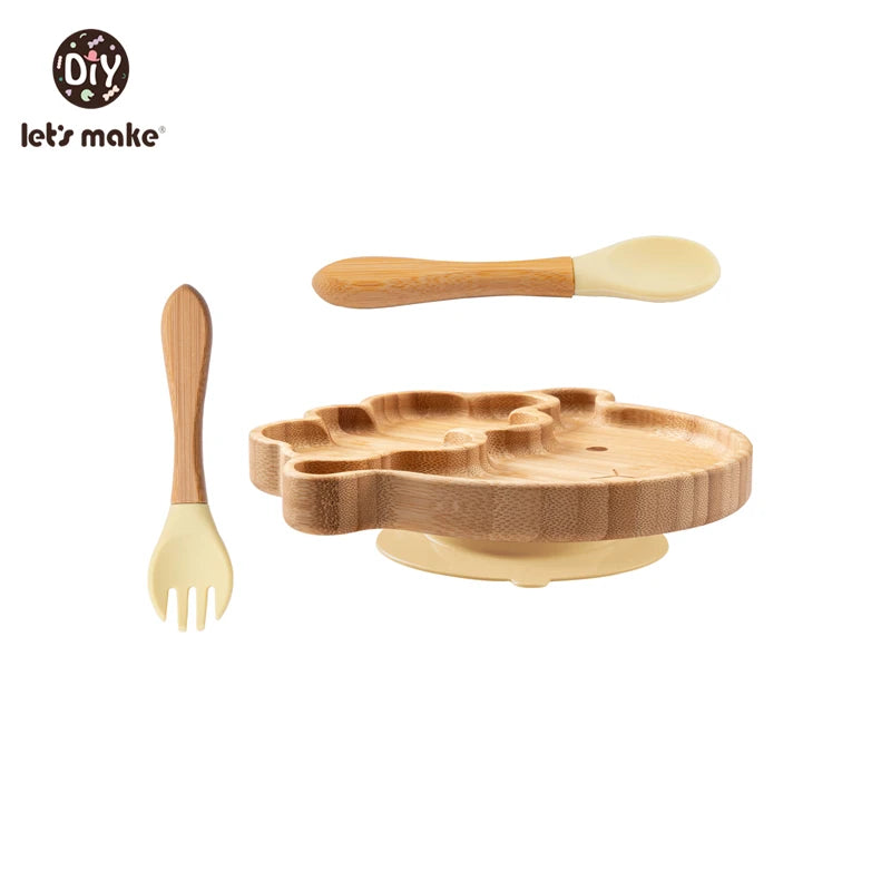 Safe Baby Dinnerware Set - Wooden & Silicone Feeding Plates