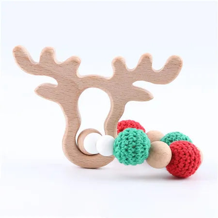 Wooden Sika Deer Baby Teether Rattle – Safe Natural Beech Toy