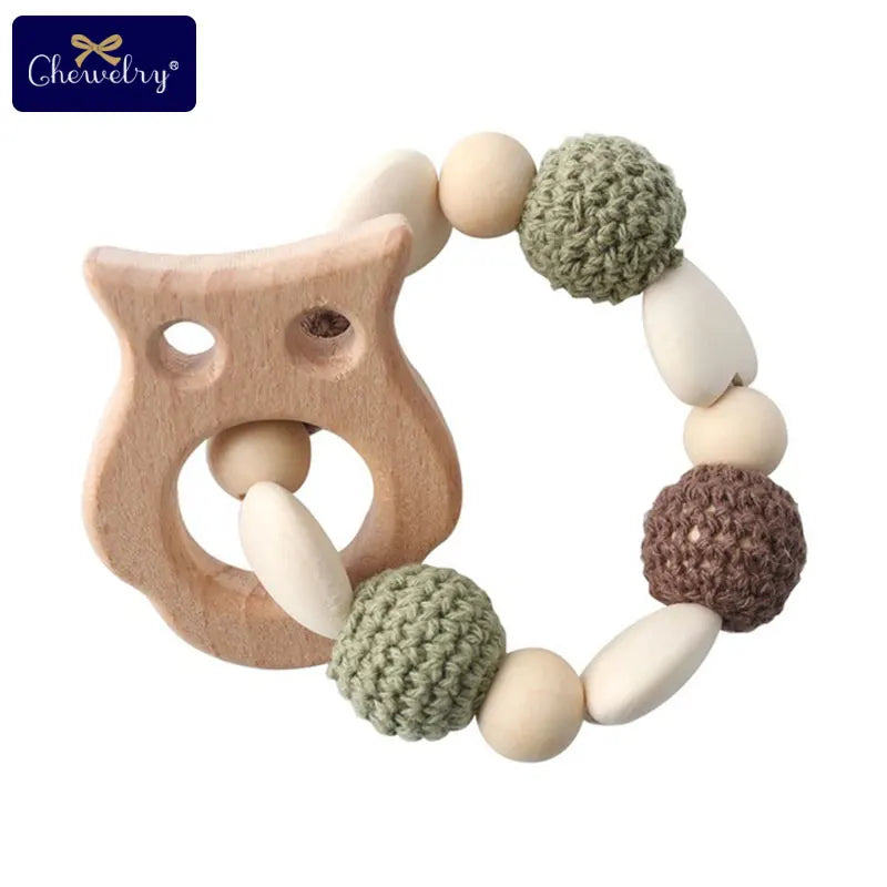 Wooden Sika Deer Baby Teether Rattle – Safe Natural Beech Toy