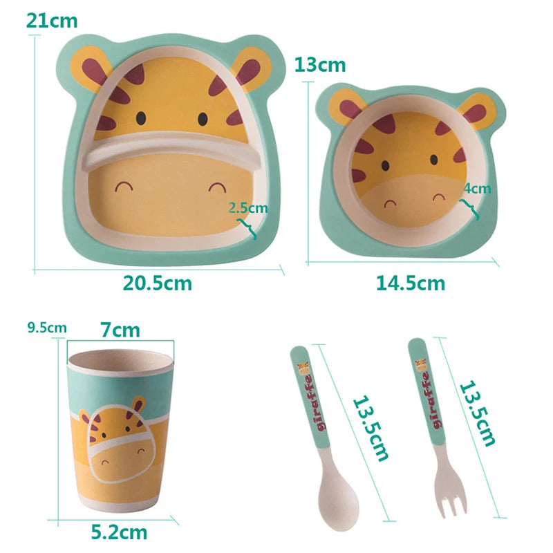 Eco-Friendly Bamboo Fiber Cartoon Tableware Set - 3pcs Baby Dinnerware with Plate, Bowl, Spoon & Fork