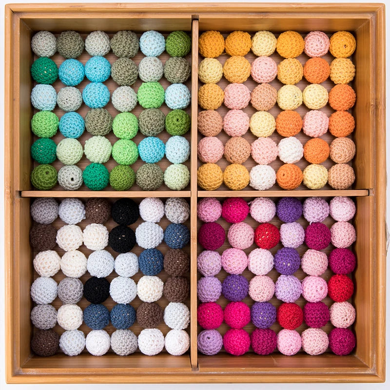 Wooden Crochet Bead Baby Teether Set – 15pcs, BPA Free, 20mm