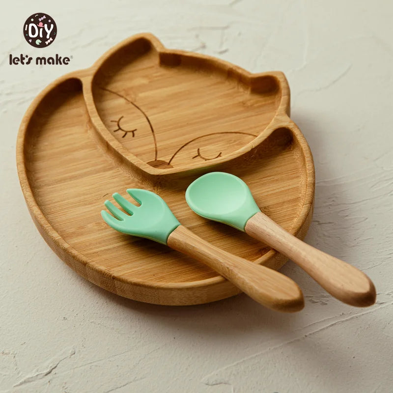 Safe Baby Dinnerware Set - Wooden & Silicone Feeding Plates