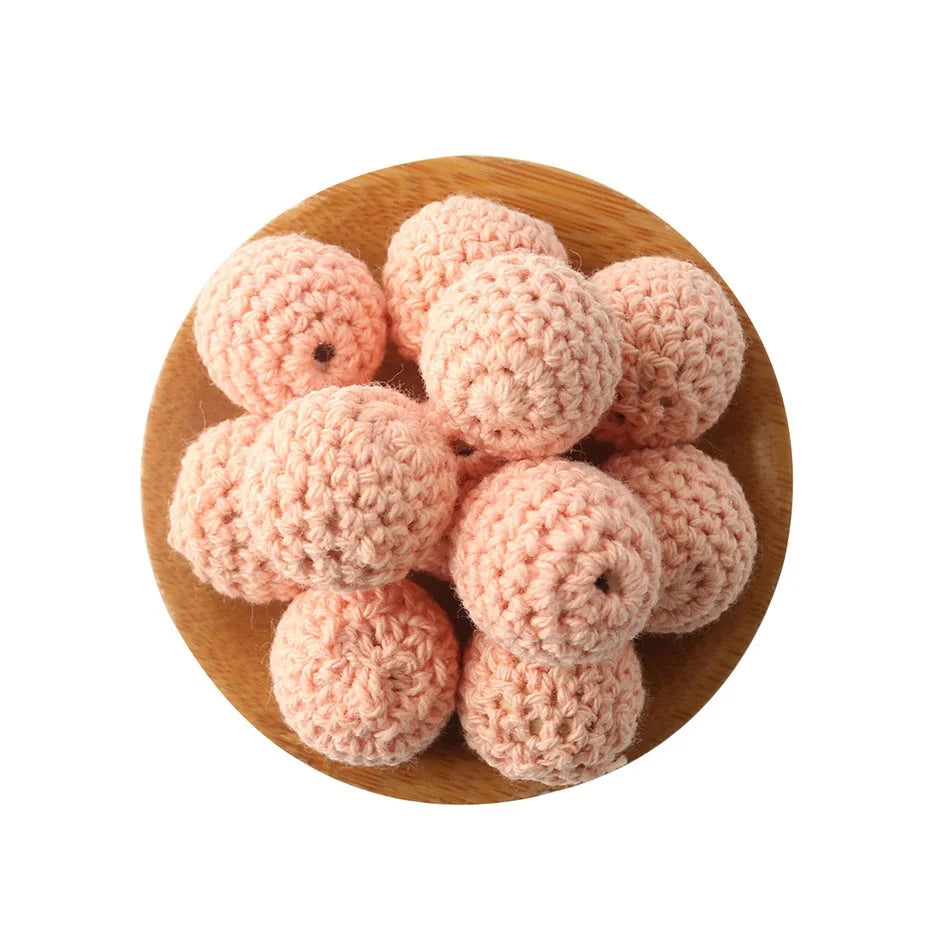 Wooden Crochet Bead Baby Teether Set – 15pcs, BPA Free, 20mm