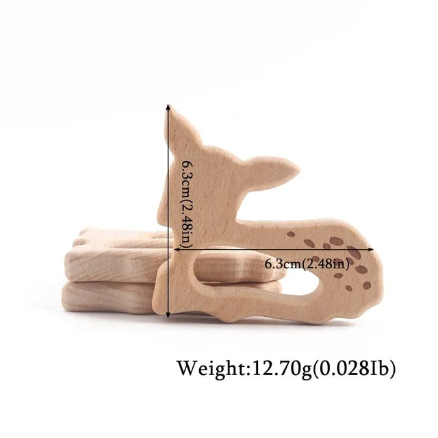 Wooden Animal Teether Pendant – Safe Baby Gym Toy, Beech Wood