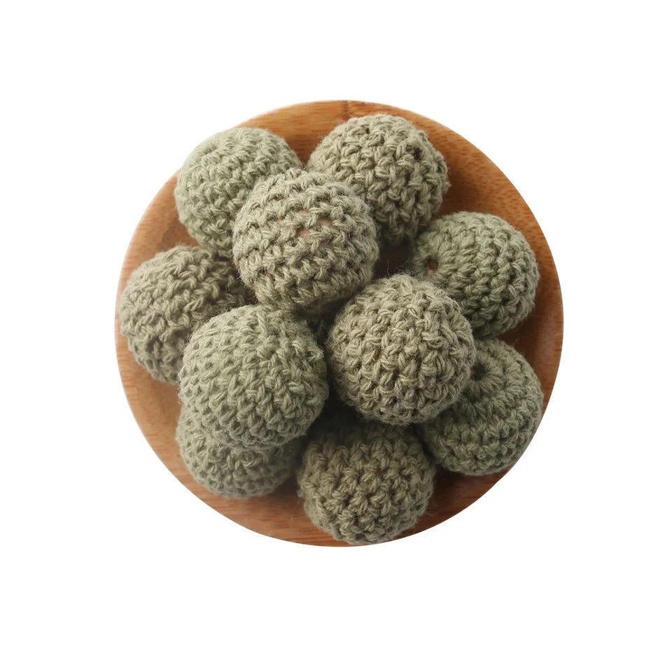 Wooden Crochet Bead Baby Teether Set – 15pcs, BPA Free, 20mm