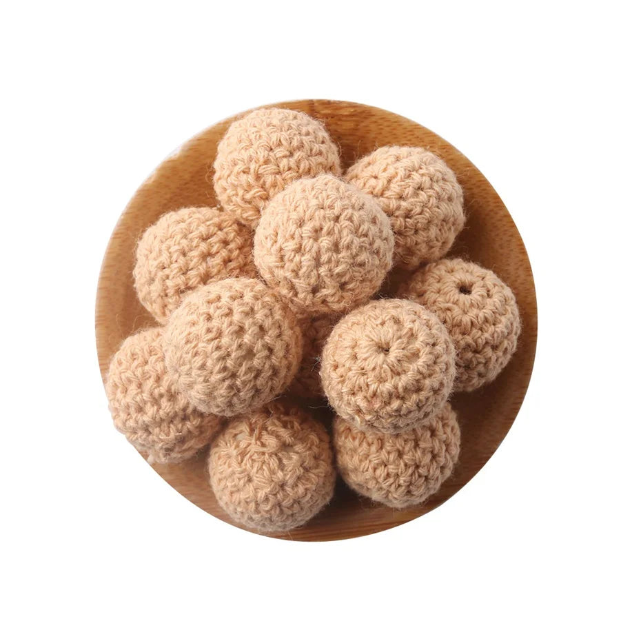 Wooden Crochet Bead Baby Teether Set – 15pcs, BPA Free, 20mm