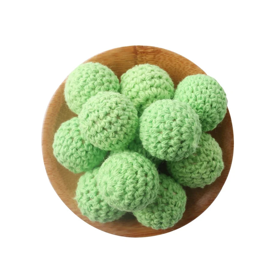 Wooden Crochet Bead Baby Teether Set – 15pcs, BPA Free, 20mm