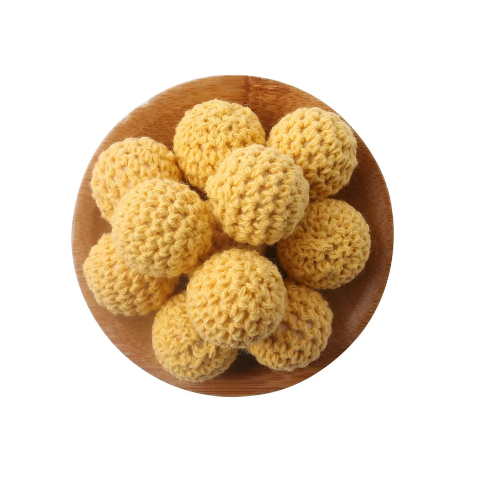 Wooden Crochet Bead Baby Teether Set – 15pcs, BPA Free, 20mm