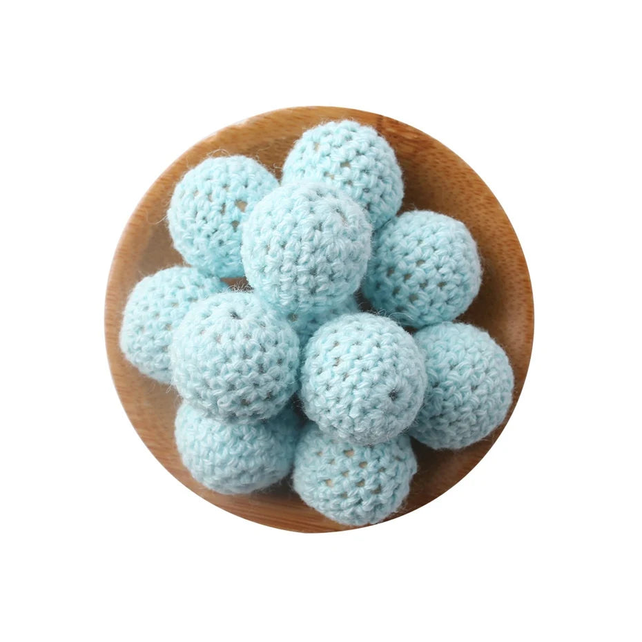 Wooden Crochet Bead Baby Teether Set – 15pcs, BPA Free, 20mm