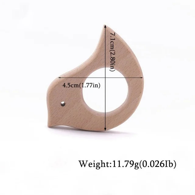 Wooden Animal Teether Pendant – Safe Baby Gym Toy, Beech Wood