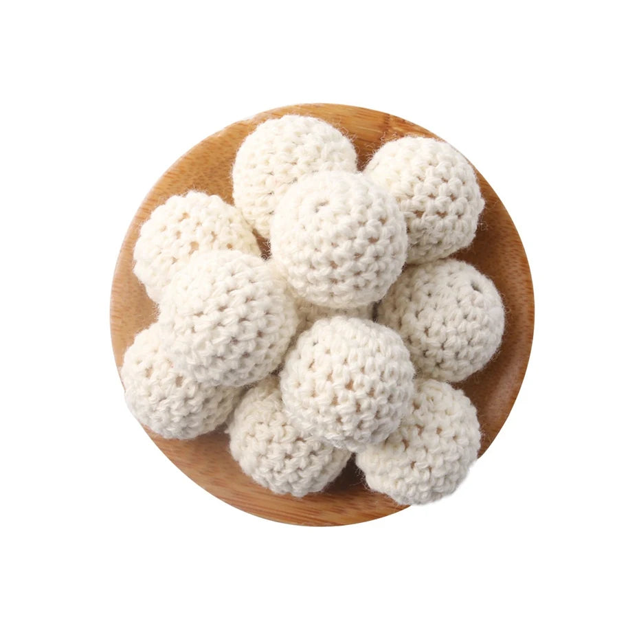 Wooden Crochet Bead Baby Teether Set – 15pcs, BPA Free, 20mm