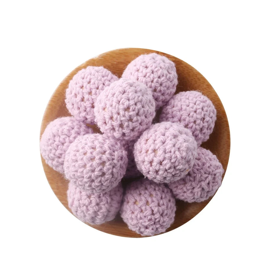 Wooden Crochet Bead Baby Teether Set – 15pcs, BPA Free, 20mm
