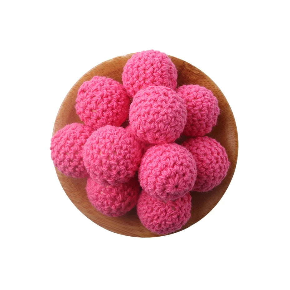 Wooden Crochet Bead Baby Teether Set – 15pcs, BPA Free, 20mm