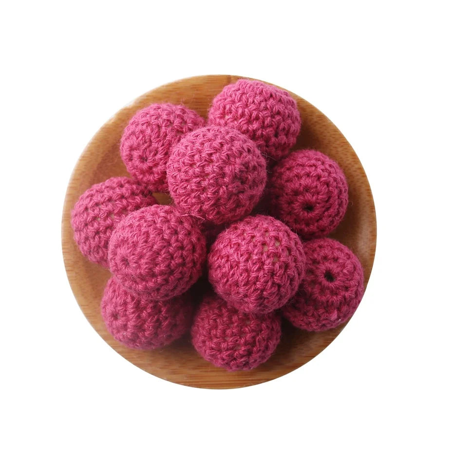 Wooden Crochet Bead Baby Teether Set – 15pcs, BPA Free, 20mm