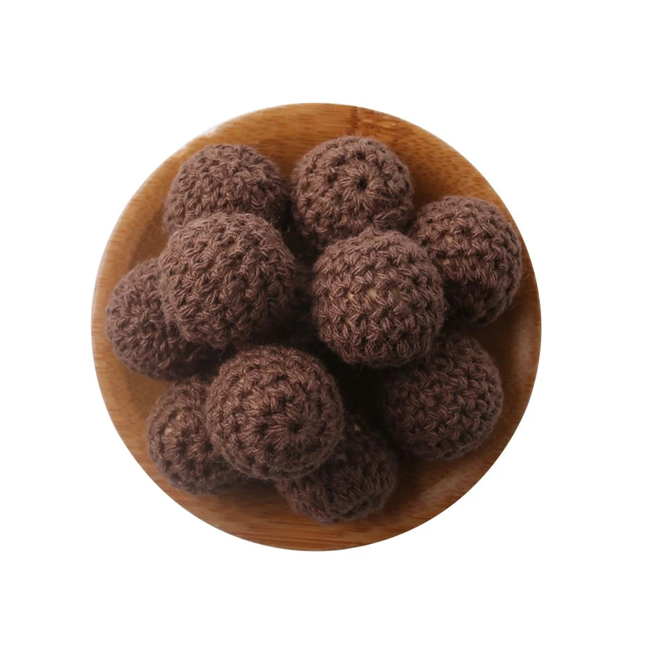 Wooden Crochet Bead Baby Teether Set – 15pcs, BPA Free, 20mm