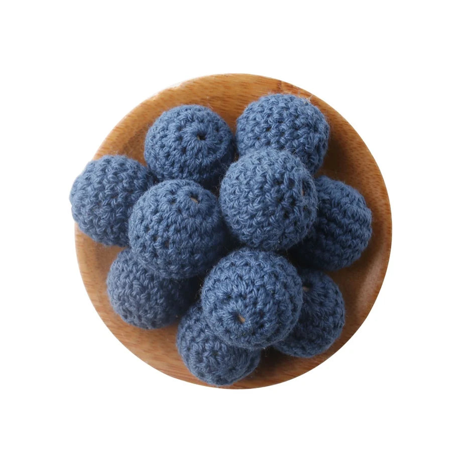 Wooden Crochet Bead Baby Teether Set – 15pcs, BPA Free, 20mm