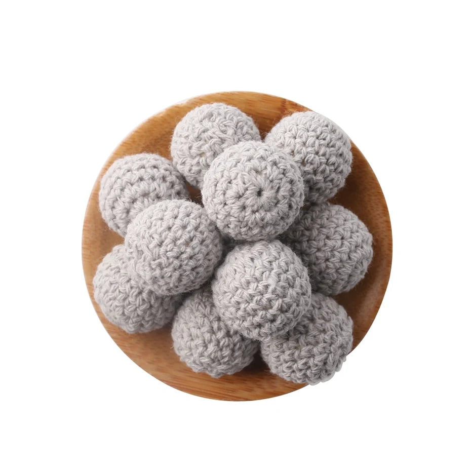 Wooden Crochet Bead Baby Teether Set – 15pcs, BPA Free, 20mm