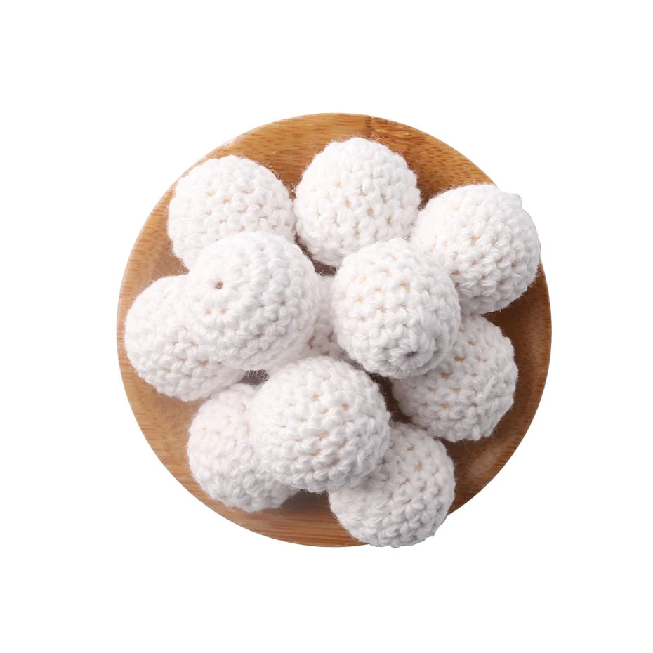 Wooden Crochet Bead Baby Teether Set – 15pcs, BPA Free, 20mm