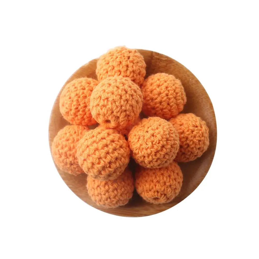 Wooden Crochet Bead Baby Teether Set – 15pcs, BPA Free, 20mm