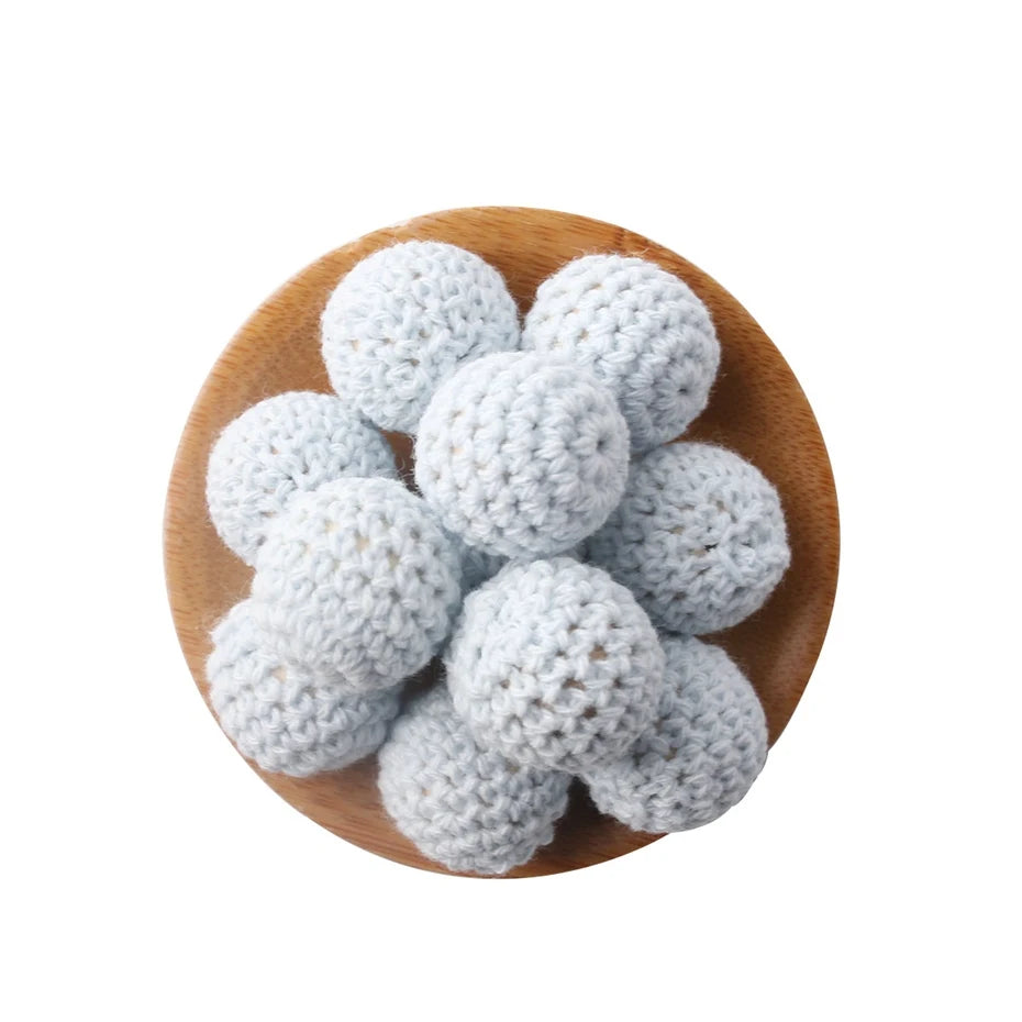 Wooden Crochet Bead Baby Teether Set – 15pcs, BPA Free, 20mm