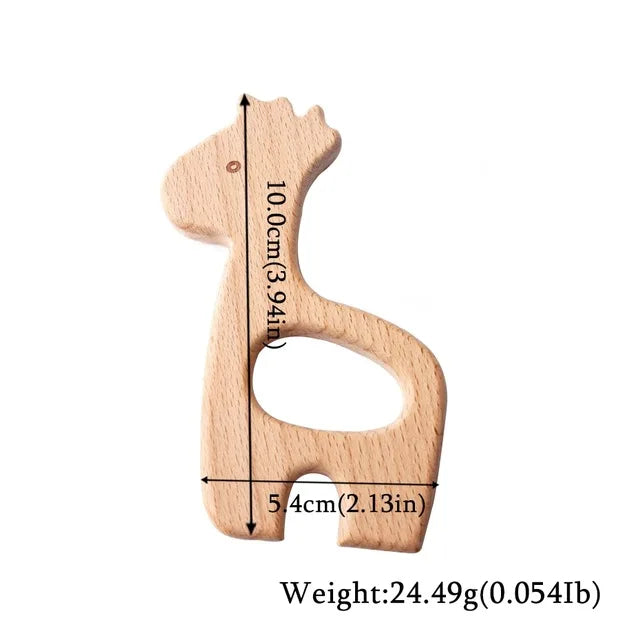 Wooden Animal Teether Pendant – Safe Baby Gym Toy, Beech Wood