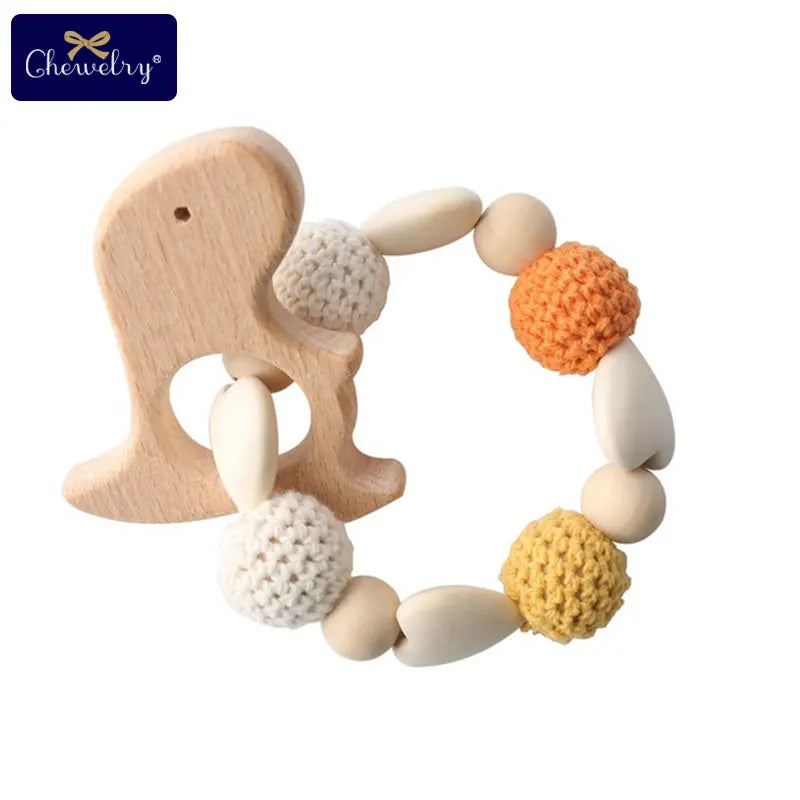 Wooden Sika Deer Baby Teether Rattle – Safe Natural Beech Toy