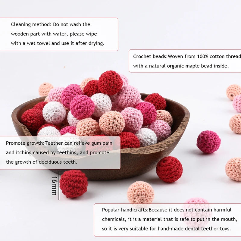 Wooden Crochet Bead Baby Teether Set – 15pcs, BPA Free, 20mm