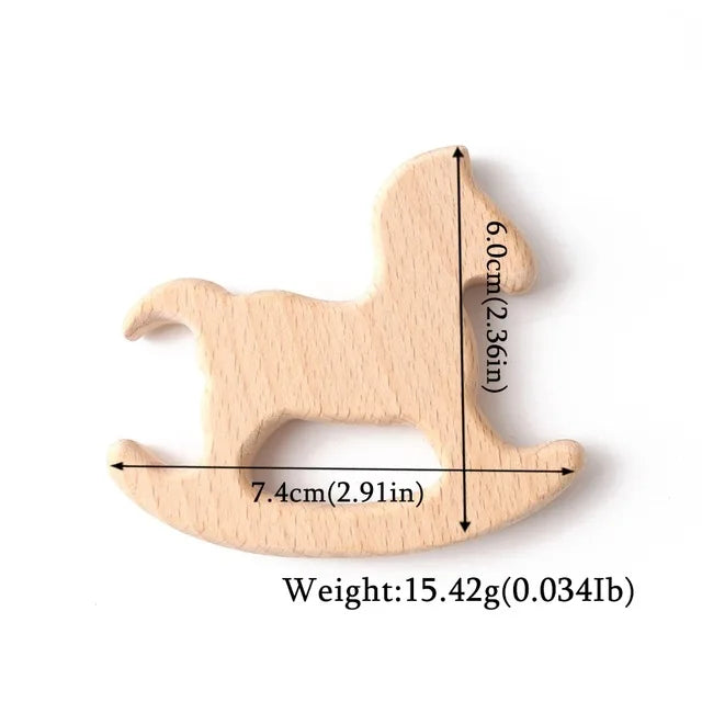 Wooden Animal Teether Pendant – Safe Baby Gym Toy, Beech Wood
