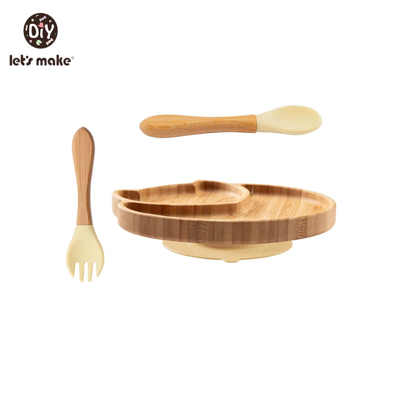 Safe Baby Dinnerware Set - Wooden & Silicone Feeding Plates