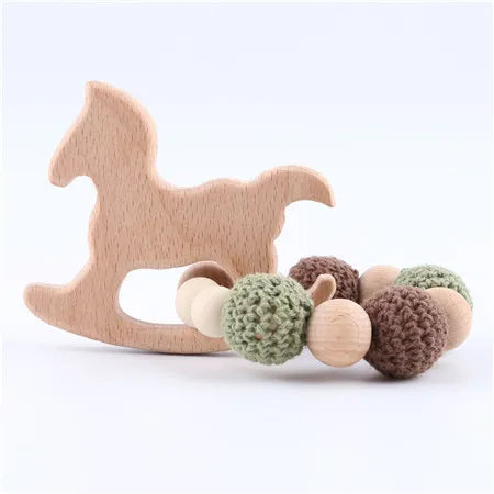 Wooden Sika Deer Baby Teether Rattle – Safe Natural Beech Toy