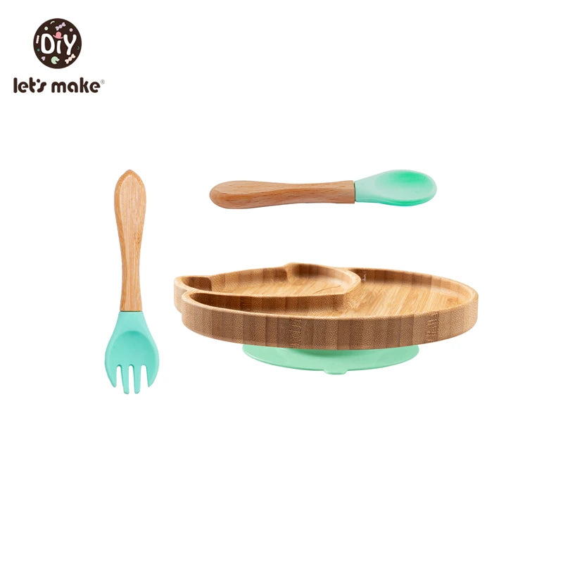 Safe Baby Dinnerware Set - Wooden & Silicone Feeding Plates